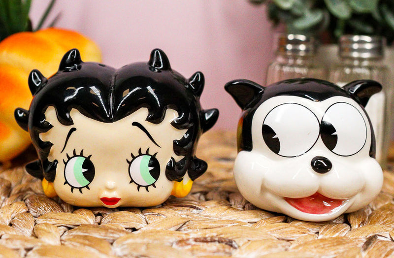 Comical Betty Boop And Bimbo Dog Collectible Ceramic Salt And Pepper Shakers Set