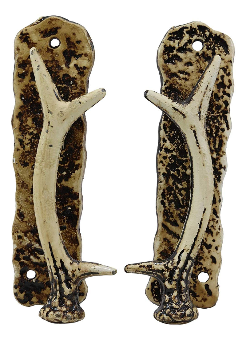 Ebros Set of 2 Western Rustic Deer Antlers Door Pull Handle Hardware Pack of 2 Left and Right Sides Decorative Accent 8" High for Barn Doors Entrance Main Cabin Lodge Country Home Antler Accent