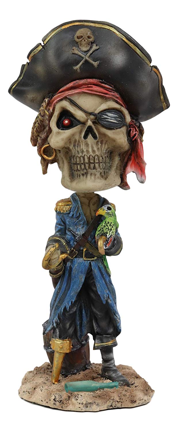Ebros Day of The Dead Pirate Davy Jones With Parrot Skeleton Bobblehead Figurine