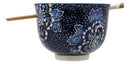 Shades Of Blue Daisy Floral Breeze Porcelain Ramen Soup Bowl With Chopsticks Set
