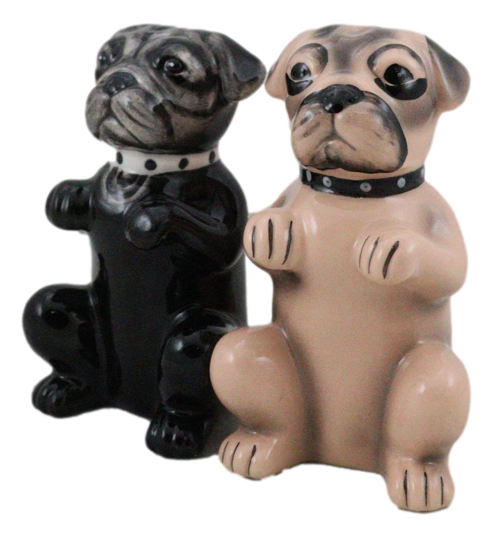 Adorable Black And Tan Begging Love Puppy Pugs Dogs Salt And Pepper Shakers Set