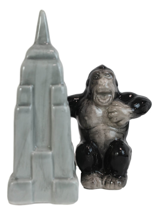 Ceramic King Kong And Empire State Building Salt And Pepper Shakers Figurine Set - Ebros Gift