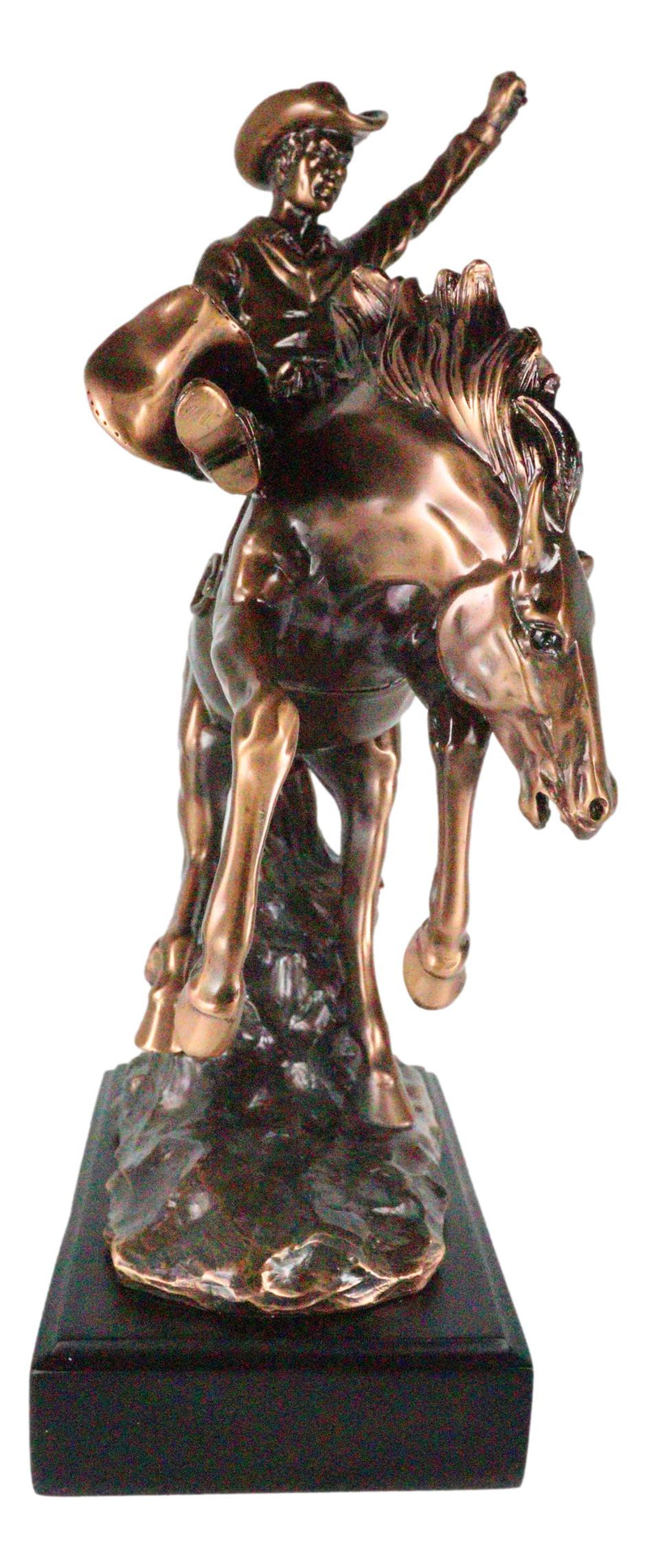 Western Desert Giddy Up Cowboy On Rearing Rodeo Horse Figurine With Base 12"H