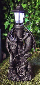 Ebros Mystical Rocky Top Castle Dungeon Guardian Dragon Solar LED Light Lantern Statue - Ebros Gift