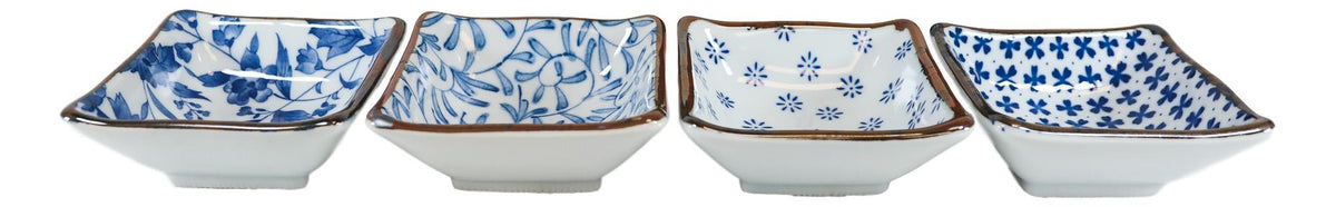 Made In Japan Multi Patterned Square Sauce Condiment Dipping Bowl Set Serves 4