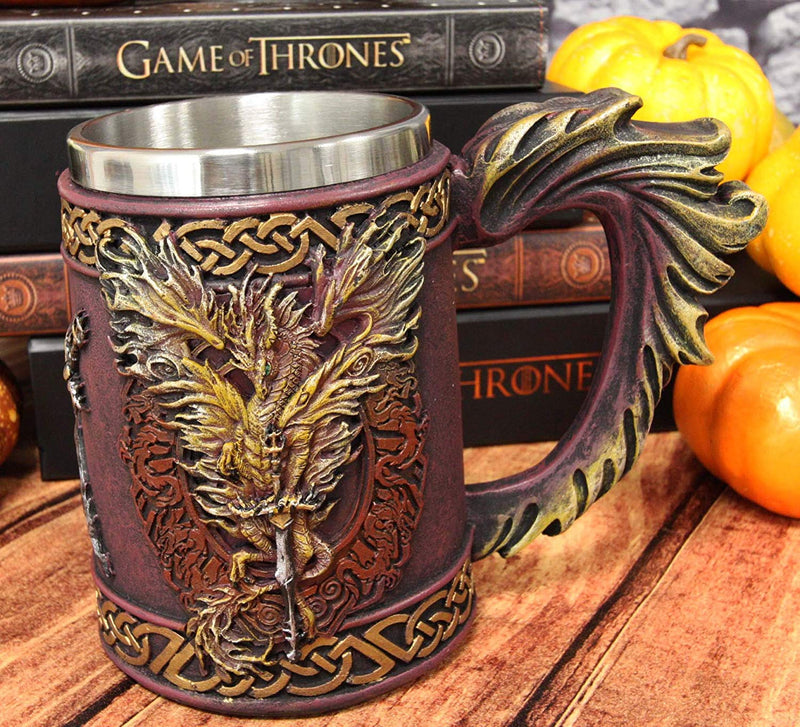 Ebros Ruth Thompson Dragon's Lair Flame Blade Drake 14oz Coffee Mug Tankard