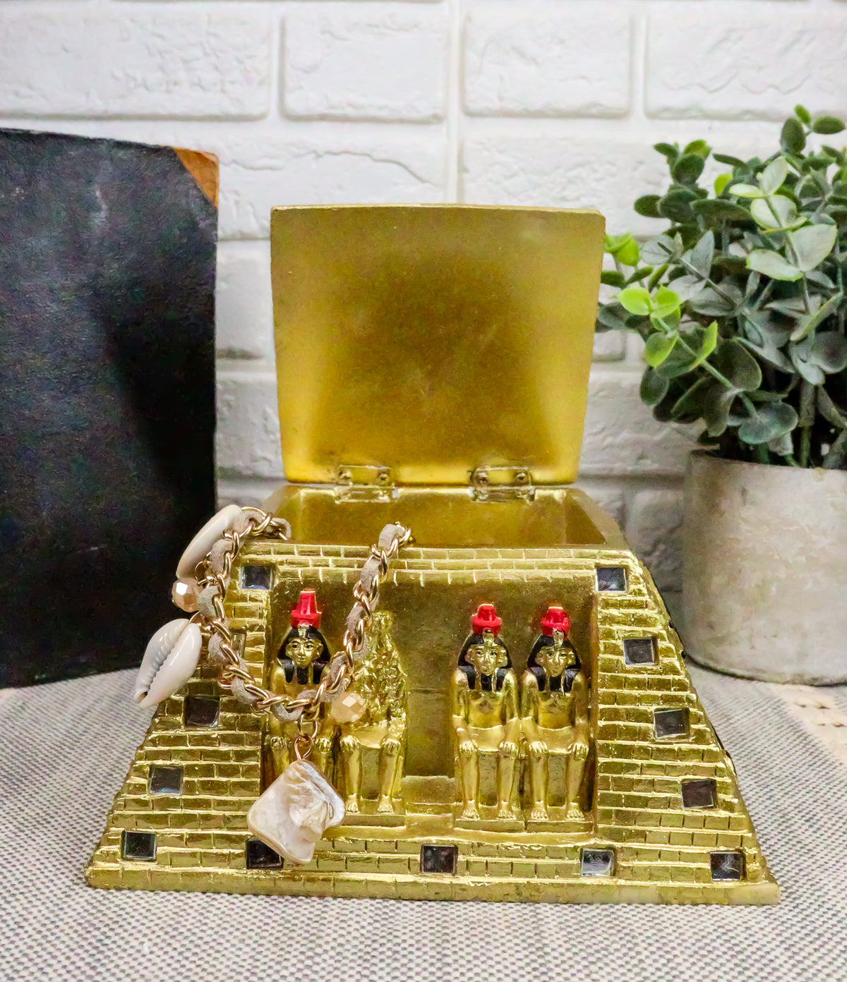 Ebros Egyptian Mirror Pyramid Eye of Horus Hinged Jewelry Box Figurine Statue - Ebros Gift