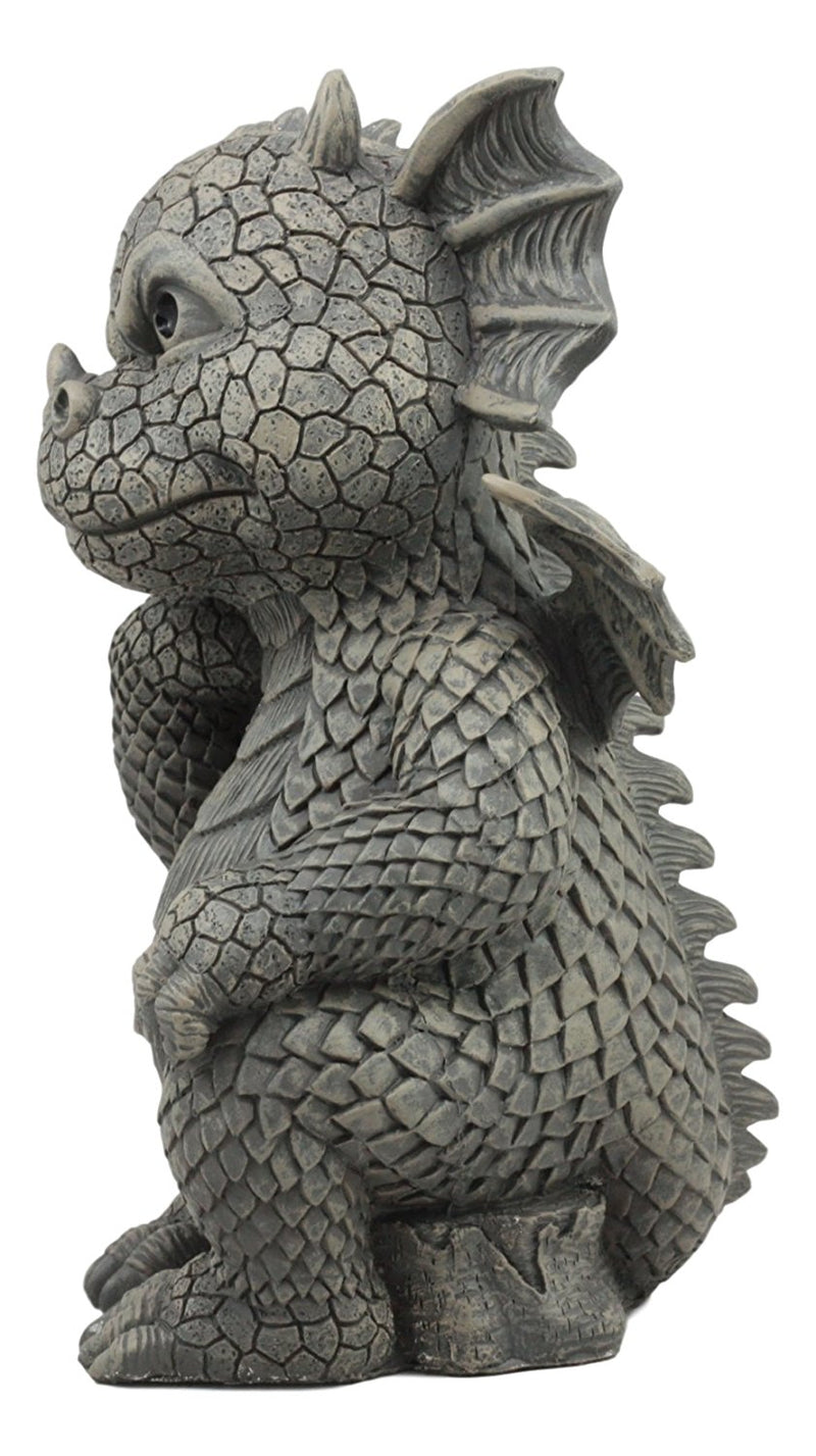 Ebros The Thinker Whimsical Garden Dragon Statue 10"H Cute Baby Dragon Winking Eye
