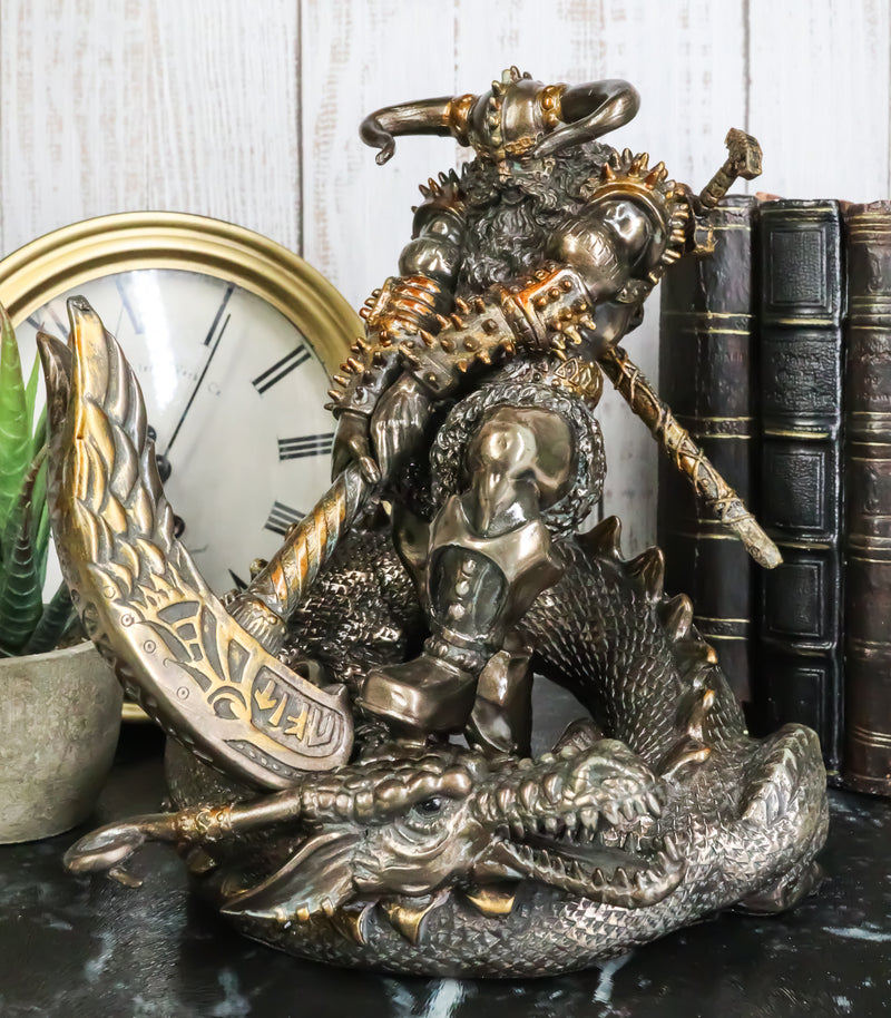 Thor Ragnarok Figurine Norse Donar Slaying Midgard Dragon With Mjolnir Hammer