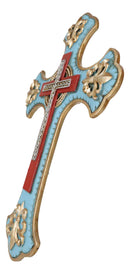 Southwestern Rich Turquoise Gold Tuscan French Fleur De Lis Wall Crucifix Cross