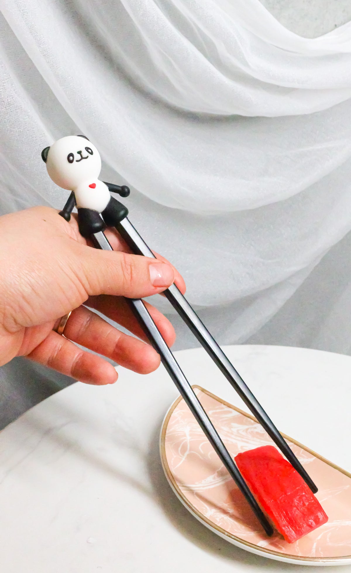 Ebros Giant Panda Reusable Training Chopsticks Set With Silicone Helper Hinge