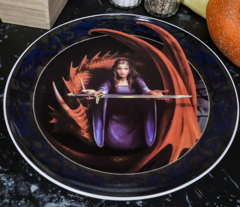 Set Of 4 Fantasy Warrior Maidens With Magic Rune Dragons Dessert Salad Plates
