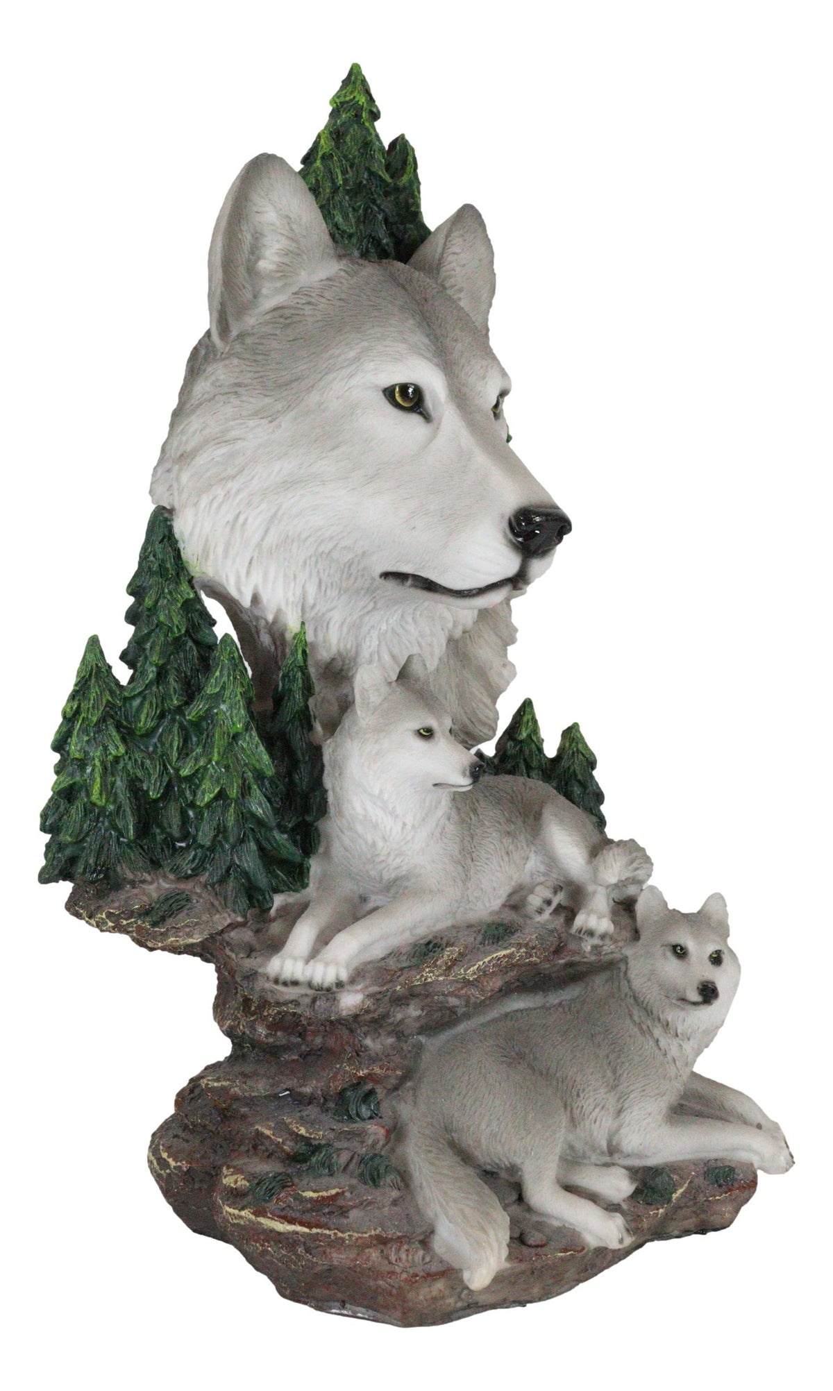 Mountain Scenery Gray Wolf Family Statue Timber Wolf Pack On Rocks 13"H Figurine
