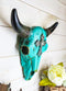 10.5"W Turquoise Southwest Steer Bison Bull Cow Skull Silver Cross Wall Decor - Ebros Gift