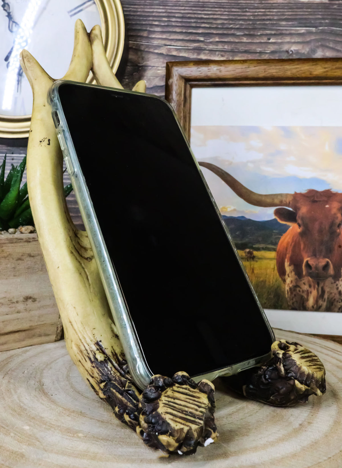 Western Rustic Stag Deer Antlers Book Photo Frame Cell Phone Holder Easel Stand