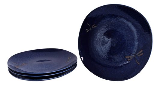 Pack Of 4 Made In Japan Blue Tombo Dragonfly 10" Main Course Large Dinner Plates