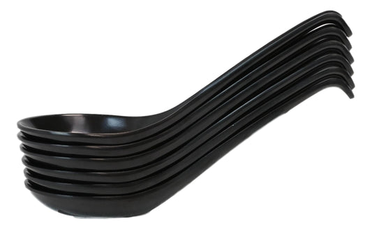 Glossy Black Melamine Ladle Style Soup Spoons With Hook Ends 1oz Set of 6 Spoon