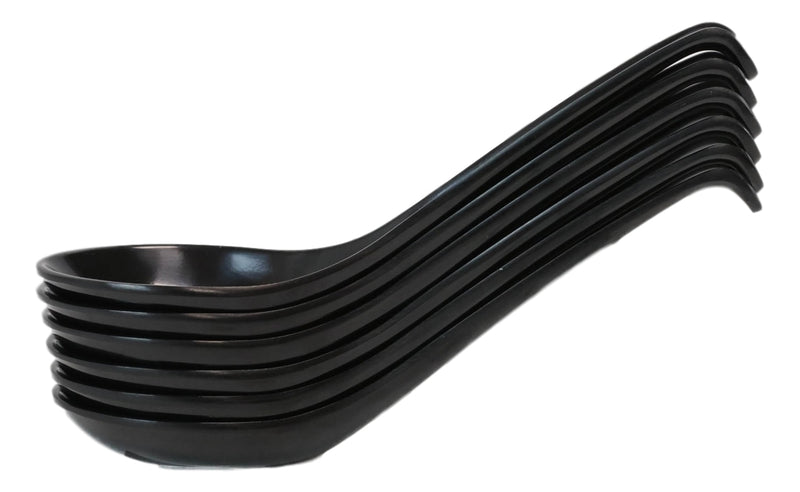 Glossy Black Melamine Ladle Style Soup Spoons With Hook Ends 1oz Set of 6 Spoon