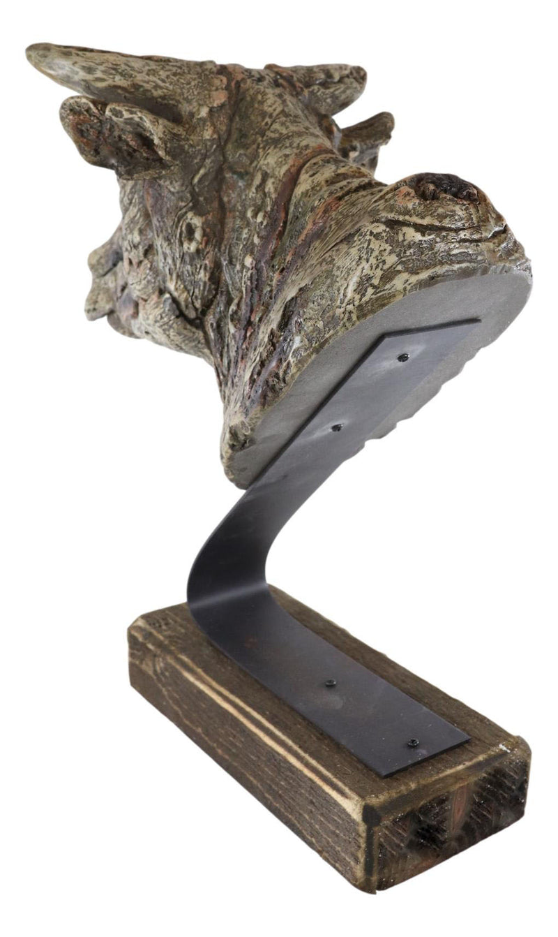 Rustic Wildlife Faux Driftwood Finish Bull Steer Cow Skull Bust Figurine On Base