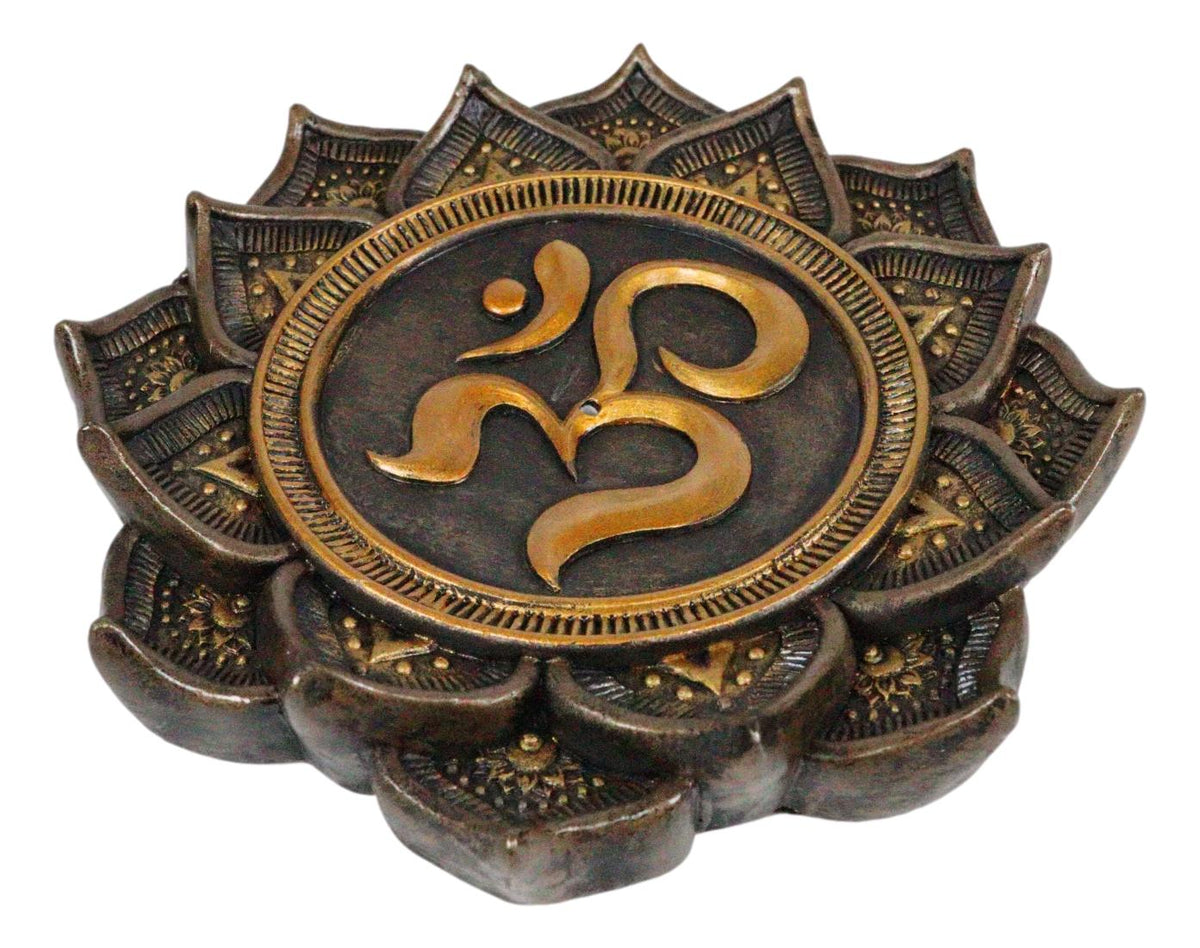 Ebros Feng Shui Zen Buddha Ohm Symbol Lotus Mandala Flower Incense Stick Burner Holder
