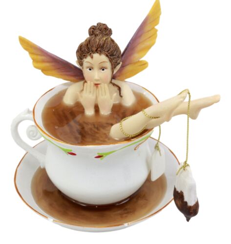 Magical Encounters Shocked Fairy Bathing In Tea Cup Figurine Fantasy Collectible