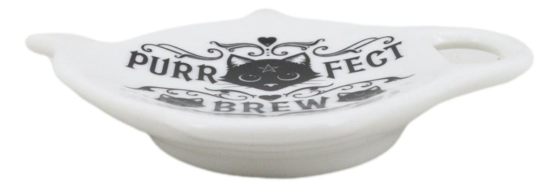 Pack Of 2 Wicca Purrfect Brew Cat Porcelain Tea Spoon Or Bag Rest Petite Plate