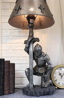 Ebros The Accolade Kneeling Knight Suit of Armor Ceremony Side Table Lamp 22"H