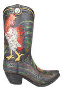 Western Country Floral Rooster Faux Tooled Leather Cowboy Boot Vase Figurine