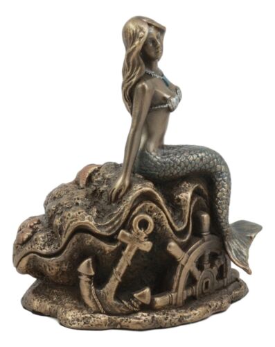 Ebros Under The Sea Mermaid Statue 5" Tall Nautical Mermaid Sitting On Oyster Shell Figurine - Ebros Gift
