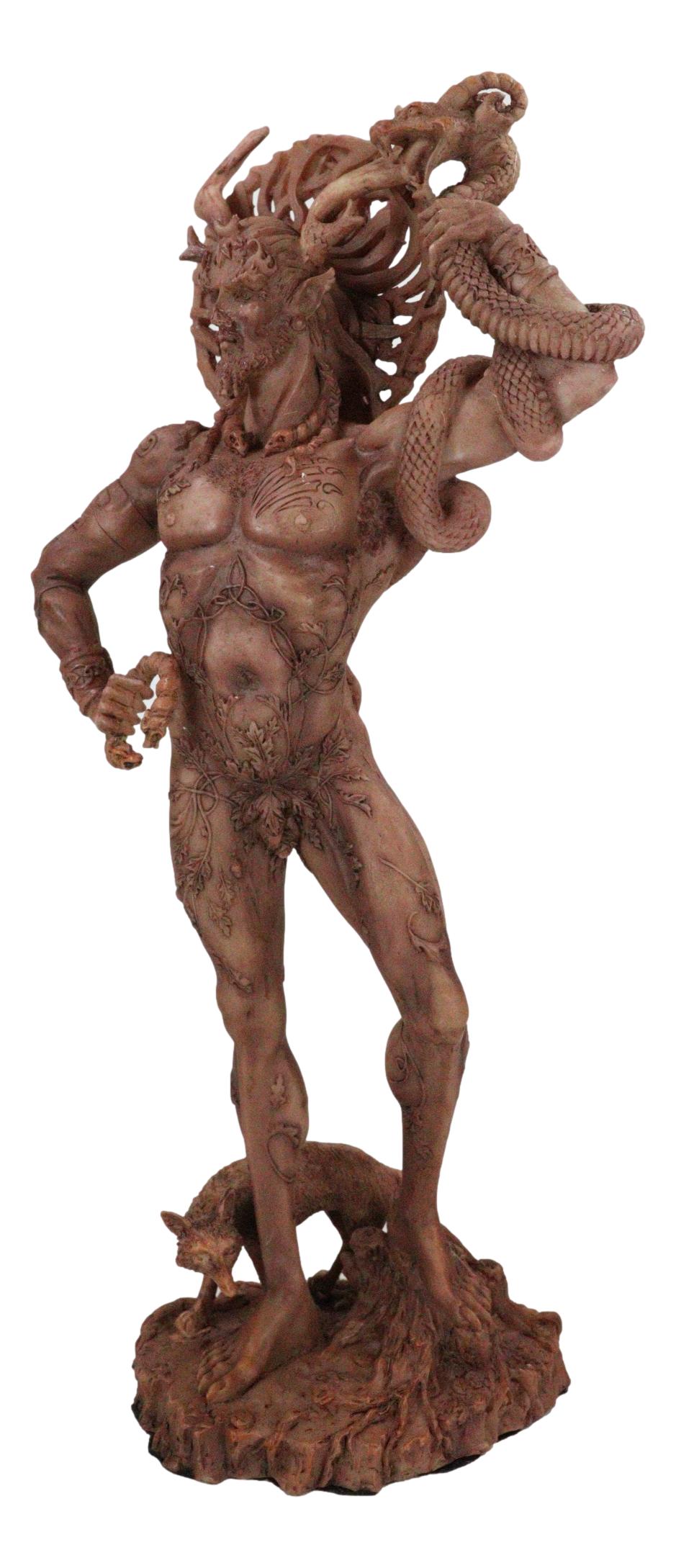 Celtic God Cernunnos Horned God Herne The Hunter Holding Serpent Figurine 9.5"H