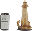 Ebros 9"H Nautical Lighthouse With Life Ring Buoy And Crashing Ocean Wave Statue