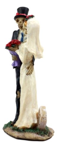 Day Of The Dead DOD Skeleton Bride & Groom With Rose Flower Bouquet Figurine