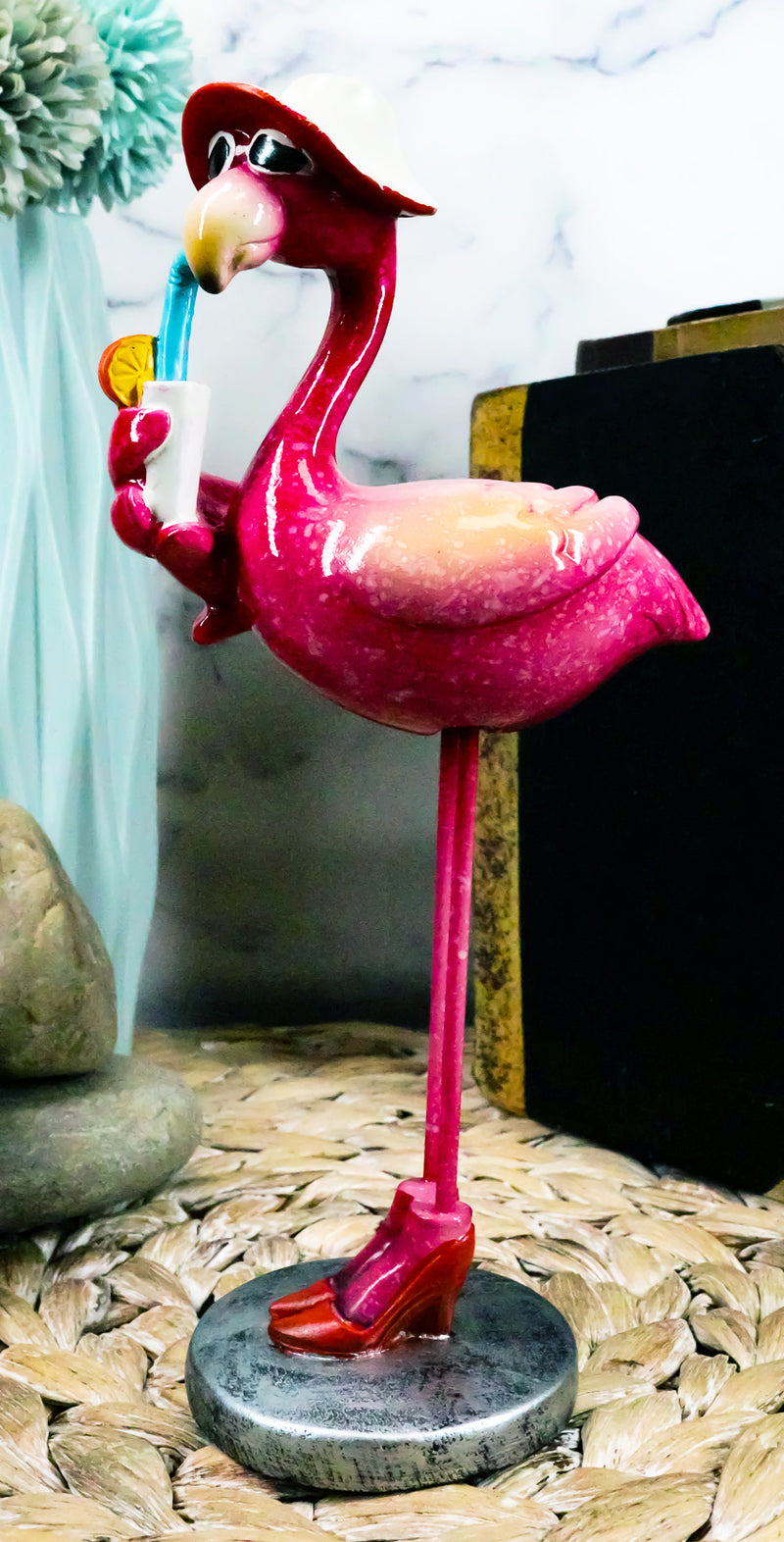 Ebros Fashion Diva Flamingo With Shades & Pumps Drinking Orange Margarita Statue