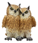 Ebros Mystical Two Brown Great Horned Owl Couple Statue 7.25"Tall Whimsical Forest Nocturnal Taxidermy Owls Figurine