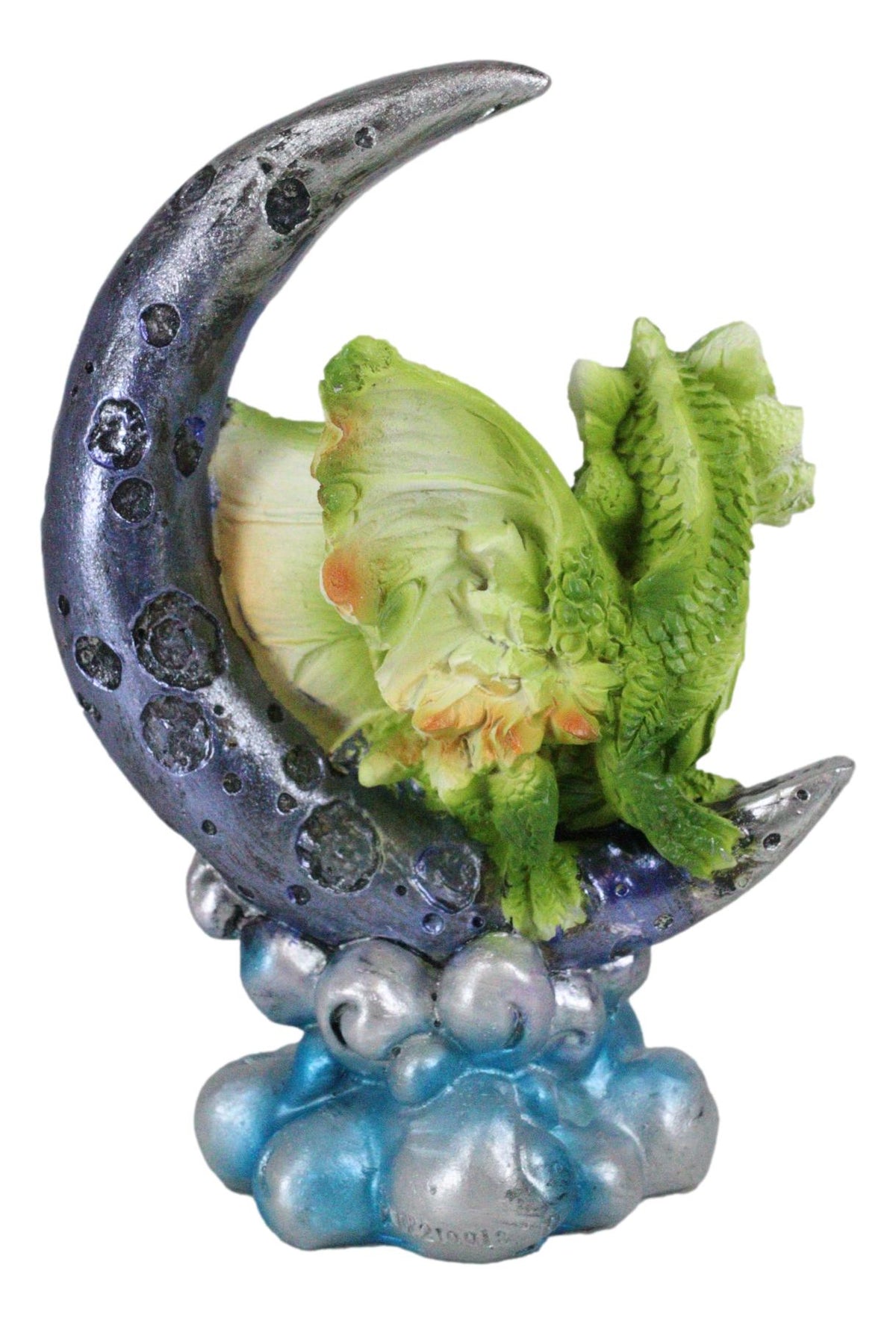 Pastel Green Dream Baby Dragon Wyrmling Sitting On Purple Crescent Moon Figurine