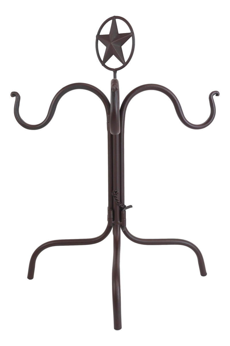 Rustic Western Lone Star Mug Tree Metal Holder Organizer Rack Stand With 4 Hooks