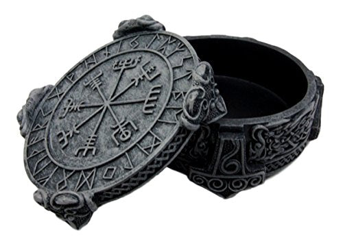 Ebros Thor Mjolnir Hammer Talisman Compass Jewelry Trinket Box Figurine 5"L