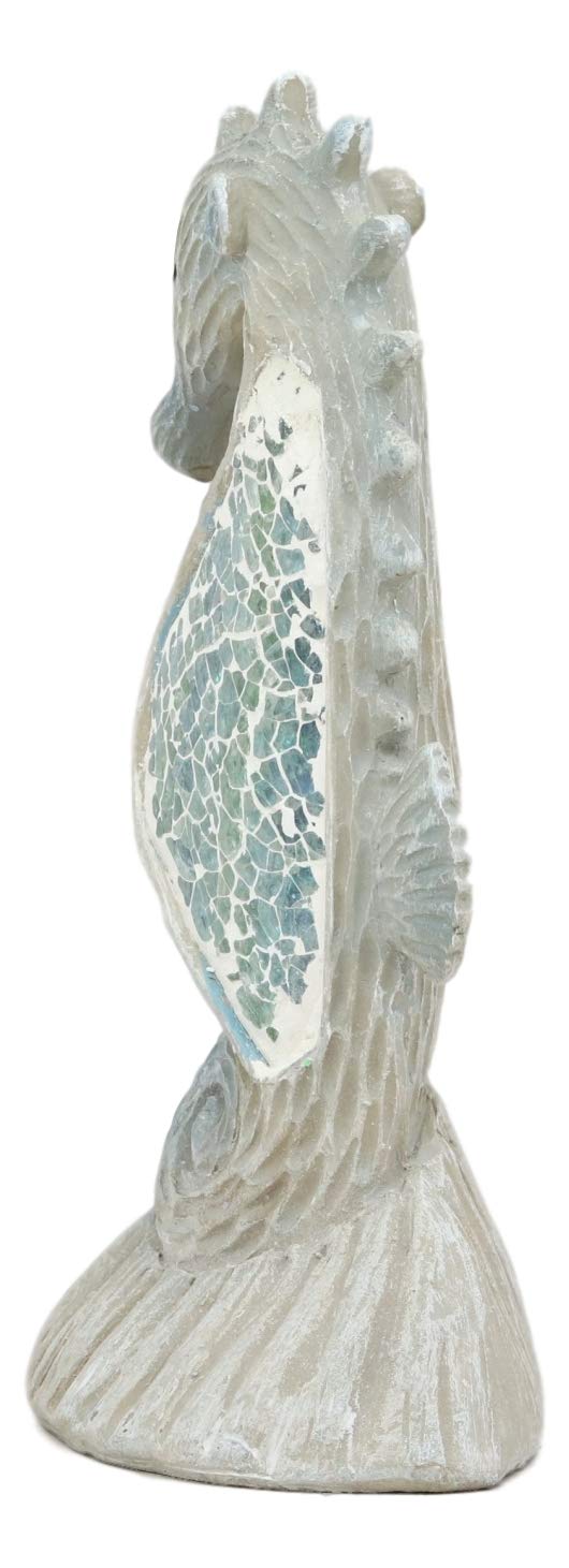 Nautical Ocean Marine Life Aqua Blue Mosaic Seahorse By Coral Rock Statue 6"Tall