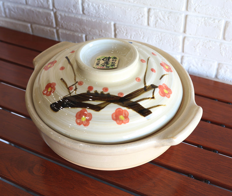 Japanese Cherry Blossom Donabe Stoneware Hot Clay Pot Casserole With Lid 90 FLOZ