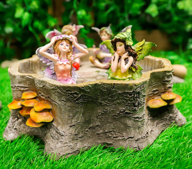 Mini Fairy Garden Fairies With Tree Stump House Nook Display Figurine Set Of 5