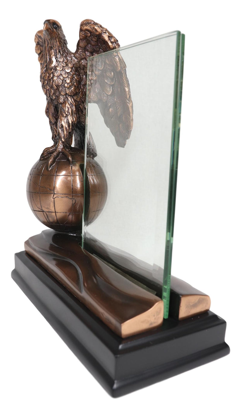 Ebros Majestic Bald Eagle Perching On Earth Globe 4"X6" Glass Picture Frame Statue