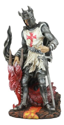 Ebros Knight Of The Cross Saint George Holding Slain Red Dragon Statue 12.5"Tall - Ebros Gift