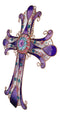 Purple Glitter Stained Glass Gemstones Copper Floral Celtic Cross Wall Decor