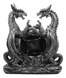 Gothic Twin Dragons Table Clock Statue With Roman Numerals In Metallic Look 11"H