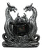 Gothic Twin Dragons Table Clock Statue With Roman Numerals In Metallic Look 11"H