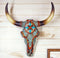 Large Western Steer Cow Skull With Mosaic Turquoise Stones And Beads Wall Decor