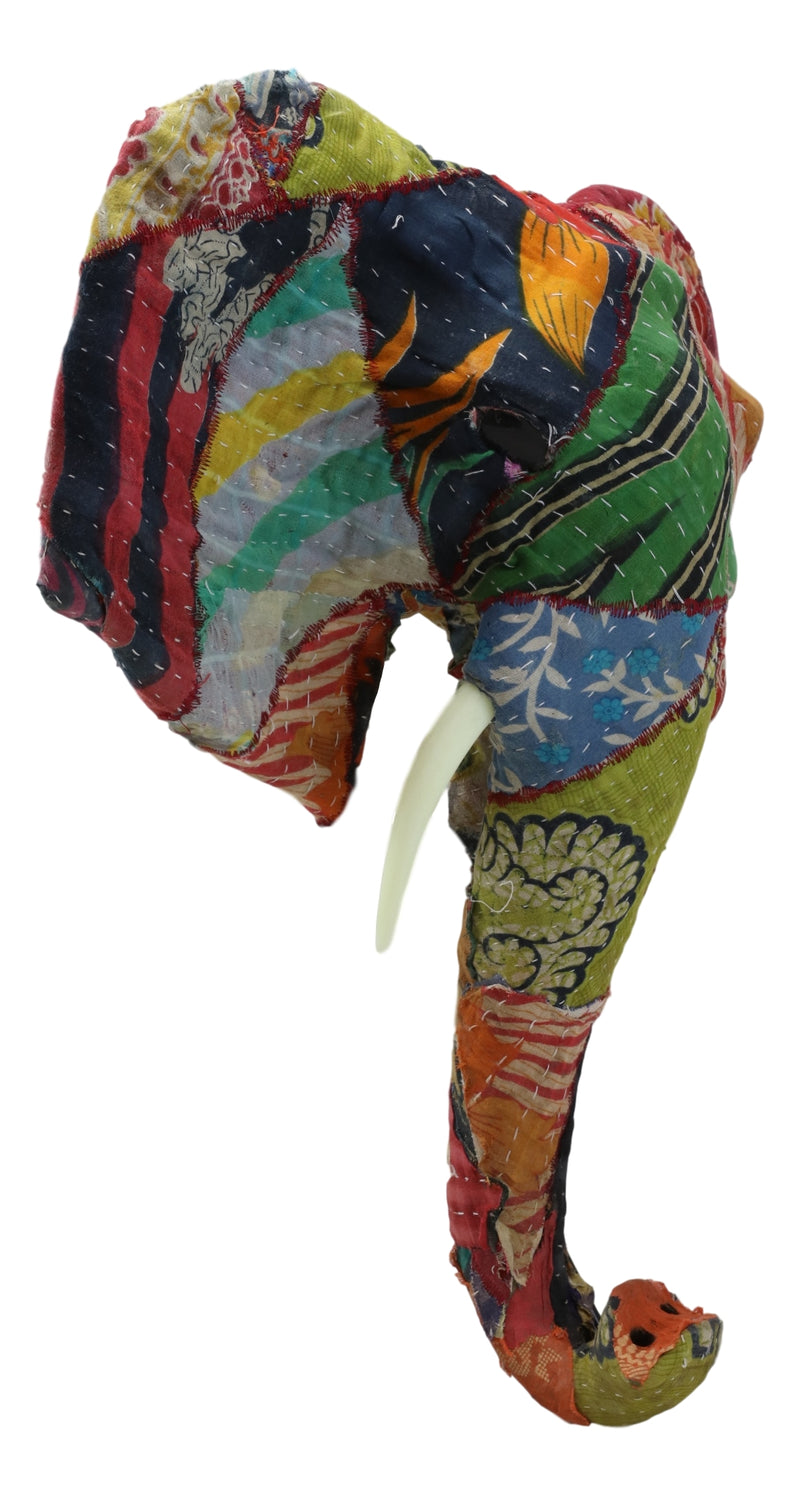 Safari Wild Elephant Hand Crafted Paper Mache In Sari Fabric Wall Head Decor