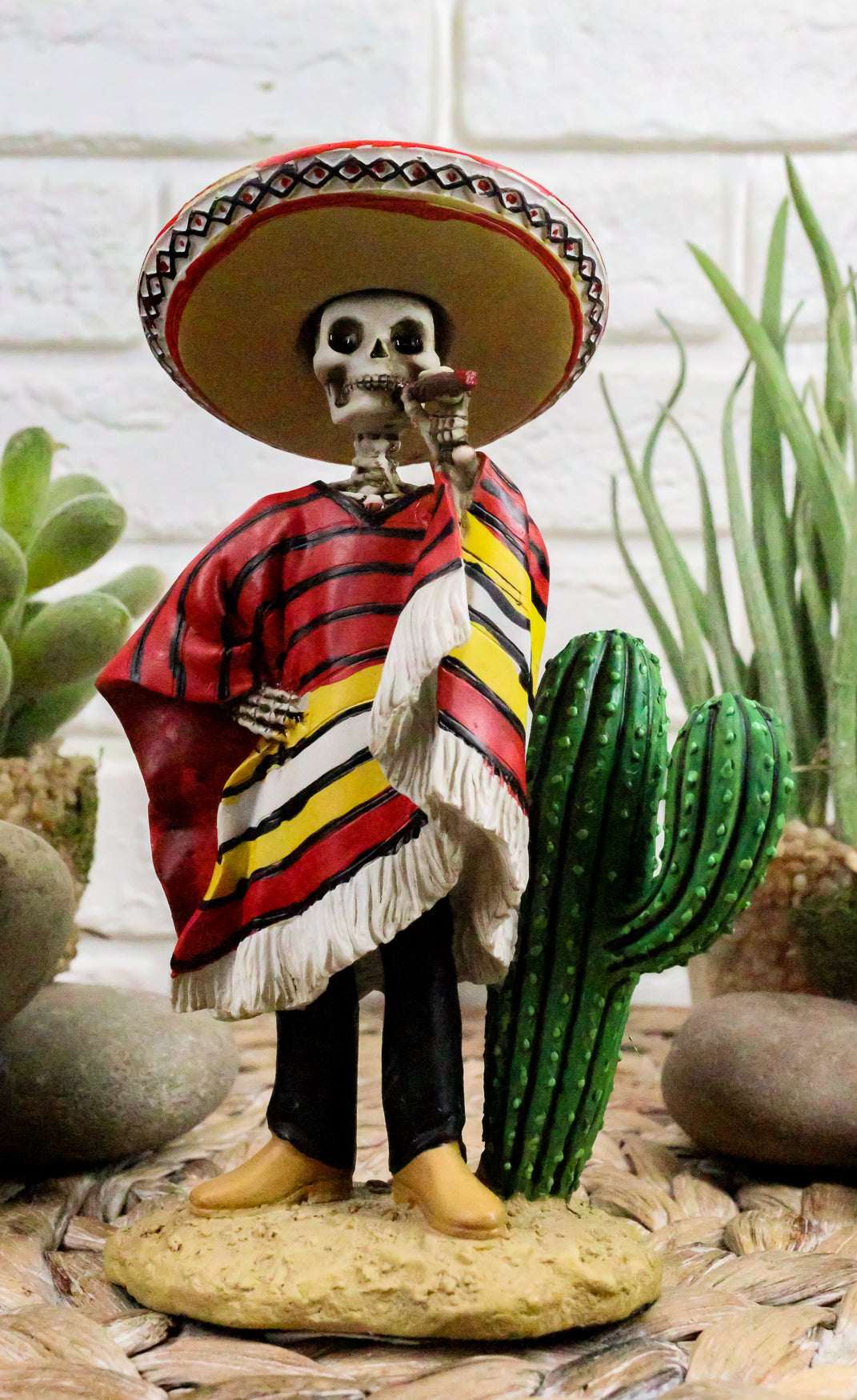 Day Of The Dead Skeleton El Bandito With Poncho Sombrero Puffing Cigar Statue