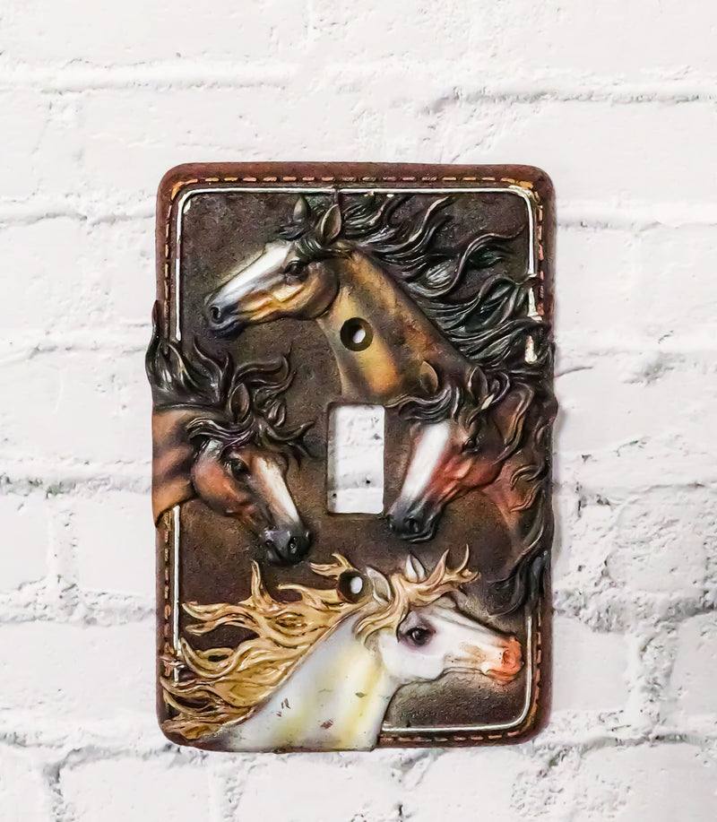 Set of 2 Western Rustic 4 Colorful Wild Horses Wall Single Toggle Switch Plates