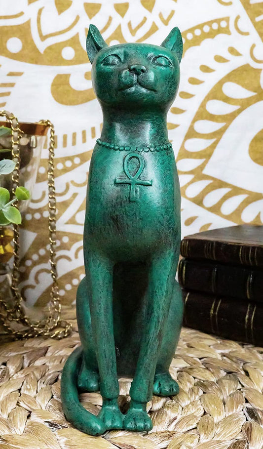Ebros Ancient Egyptian Sitting Cat Bastet Statue in Aged Bronze Patina Resin Finish 8.5" Tall